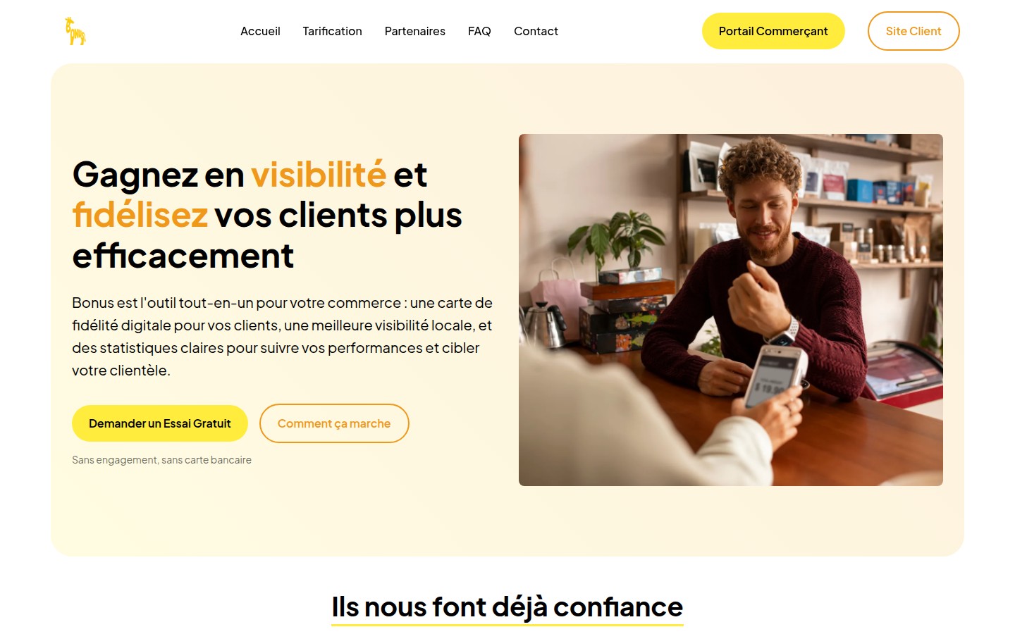 Capture du site bonus.nc, espace commerçants